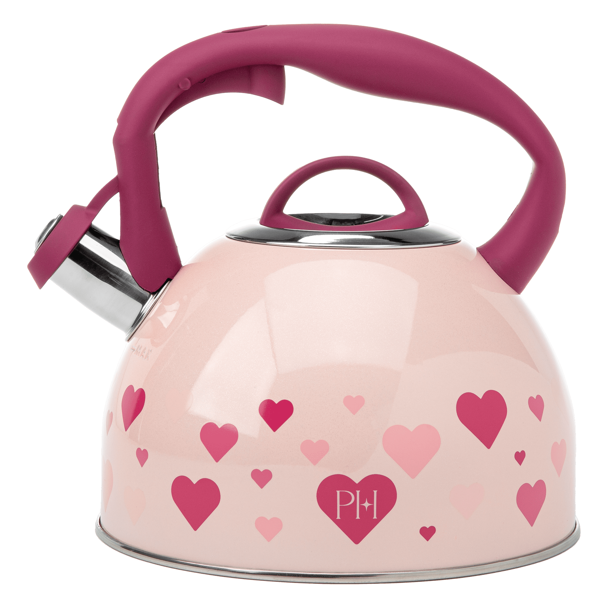  Customer reviews: Paris Hilton Whistling Stovetop Tea Kettle,  Stainless Steel with Color Changing "That's Hot" Heat Indicator  Design, Soft Touch Handle, 2.5-Quart, Pink