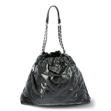 Paris Hilton Women's London Quilted Shoulder Bag with Chain Straps, Black