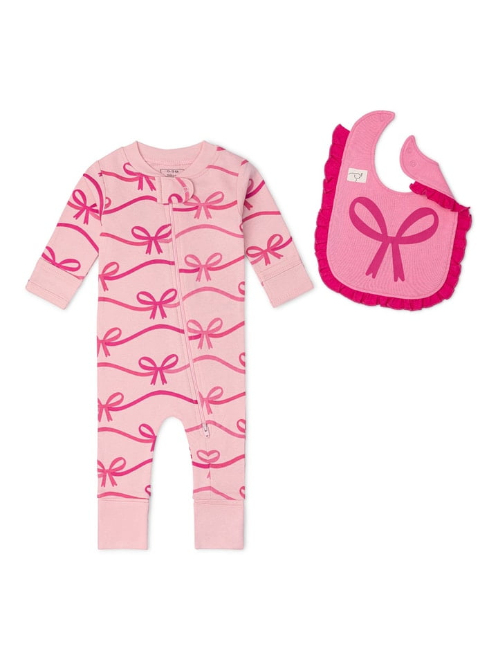 Paris Hilton x Monica + Andy Organic Cotton Baby Ruffle One-Piece and Bib Set, Sizes 0/3 Months-18 Months