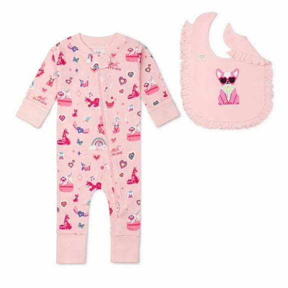 Paris Hilton x Monica + Andy Organic Cotton Ruffle One-Piece and Bib Set, Sizes Newborn-24 Months