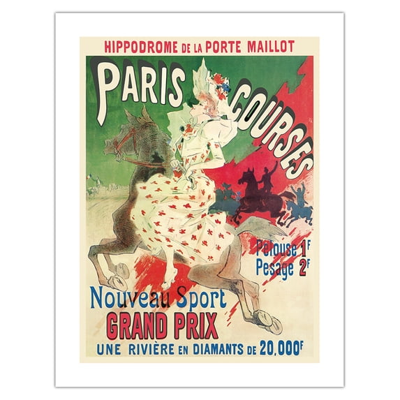 Paris Horse Races (Courses) at the Hippodrome de la Porte Maillot - Vintage France Advertising Poster by Jules Chéret c.1897 - Bamboo Fine Art 290gsm Paper (Unframed) 17x22in