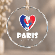 Paris Je Taime Bastille Day France Eiffel Tower French Love Christmas Ornament, Holiday Decor Gift, Circle Glass Ornament