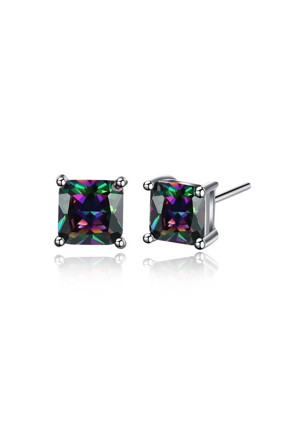 10k White Gold 1 Ct Square Mystic Topaz Stud Earrings Plated by Paris Jewelry