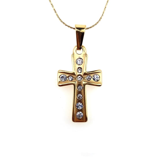 18k Yellow Gold 1 Ct White Diamond Cross Necklace 18 Inch Jewelry Gift for Women Plated by Paris Jewelry
