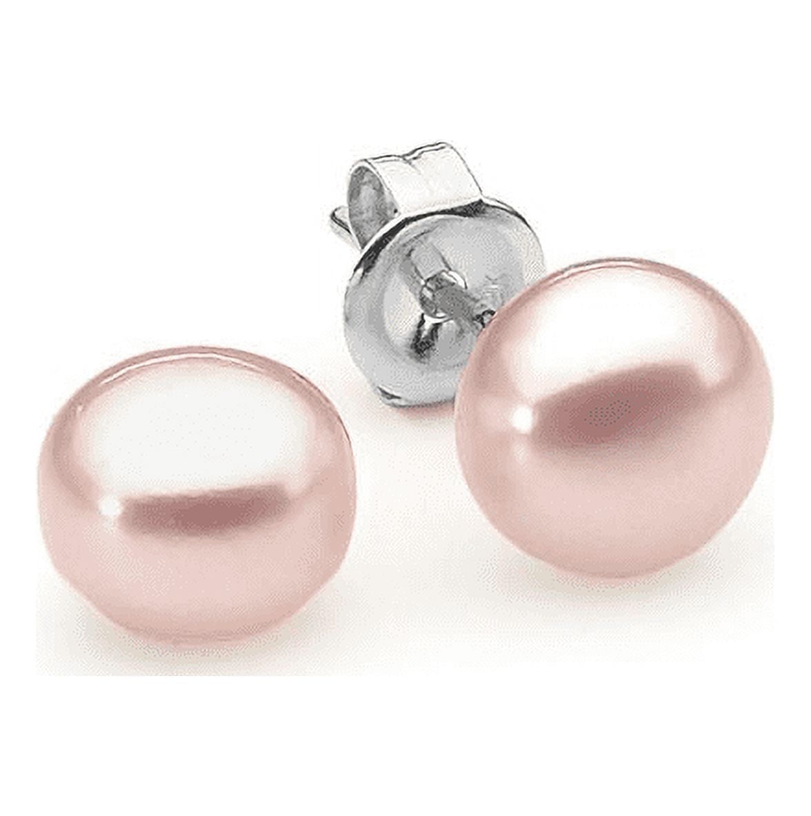 PARIS JEWELRY 18K White Gold 10 mm Pink Pearl Button Stud Earrings Jewelry Gift for Women plated