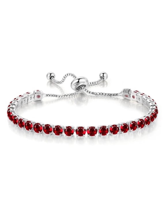 18K White Gold 6 Ct. Created Ruby Round Adjustable Tennis Bracelet Women plated