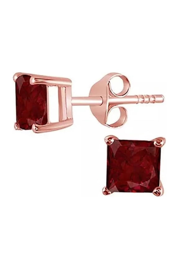 10k Rose Gold 1 Ct Princess Cut Created Ruby Stud Earrings Plated by Paris Jewelry