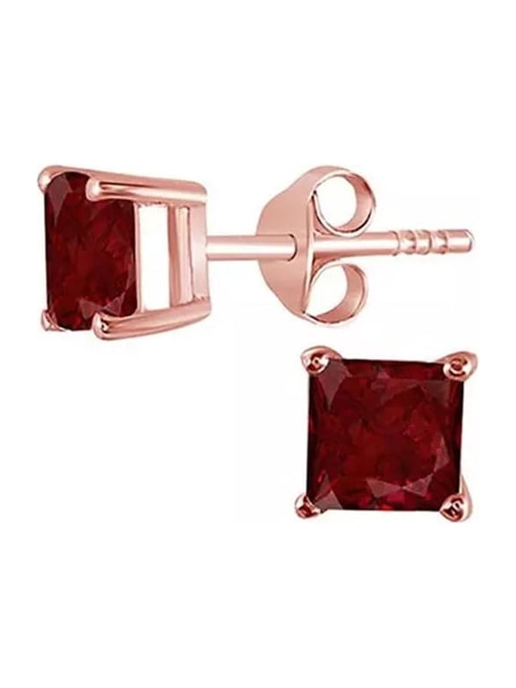 10k Rose Gold 1 Ct Princess Cut Created Ruby Stud Earrings Plated by Paris Jewelry