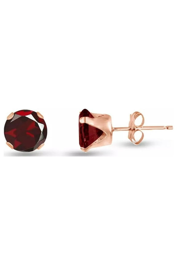 10k Rose Gold 2 Ct Round Created Garnet Stud Earrings Plated