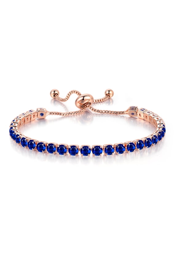 10k Rose Gold 7 Ct Created Blue Sapphire Round Adjustable Tennis Plated Bracelet Women