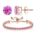 thumbnail image 1 of 18k Rose Gold 7 Ct Created Pink Sapphire Round Adjustable Tennis Bracelet & Earrings Set Women Plated by Paris Jewelry, 1 of 6