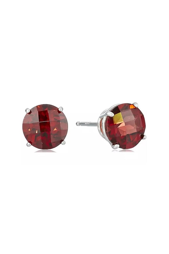 10k White Gold 1/2 Ct Round Created Garnet Stud Earrings Plated