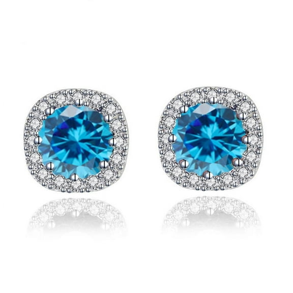 Paris Jewelry 10k White Gold 1 Ct Round Created Blue Topaz Halo Stud Earrings Plated