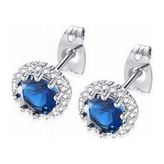 Paris Jewelry 10k White Gold 4 Ct Created Halo Round Blue Sapphire Stud Earrings Plated