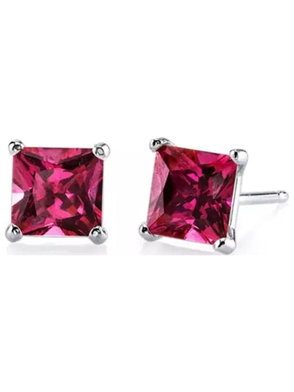 4 Ct Princess Cut Ruby Stud Earrings, 18k White Gold Jewelry Gift for Women Plated by Paris Jewelry