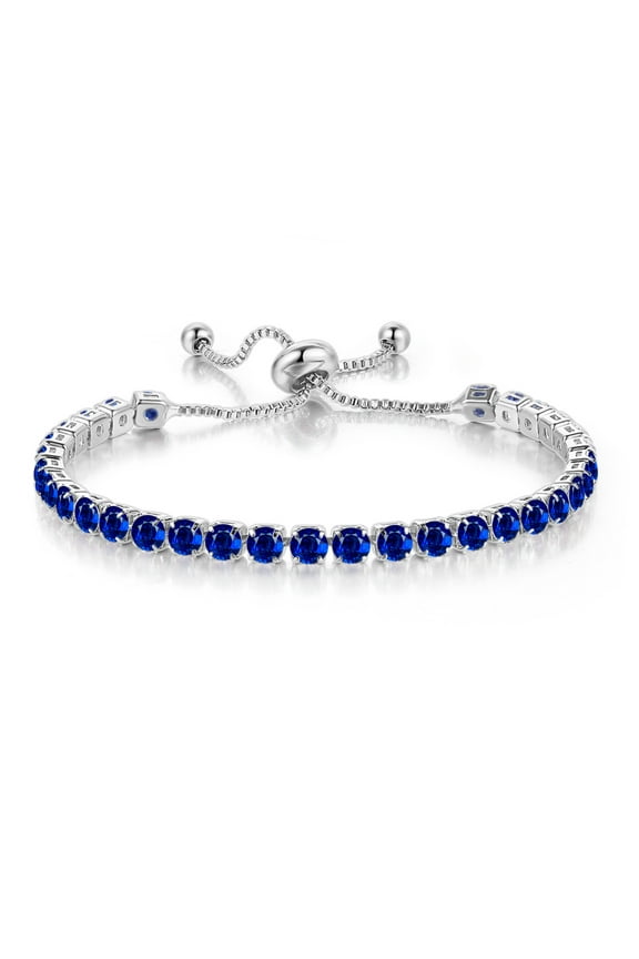 10k White Gold 7 Ct Blue Sapphire Round Tennis Bracelet Adjustable Plated Adult