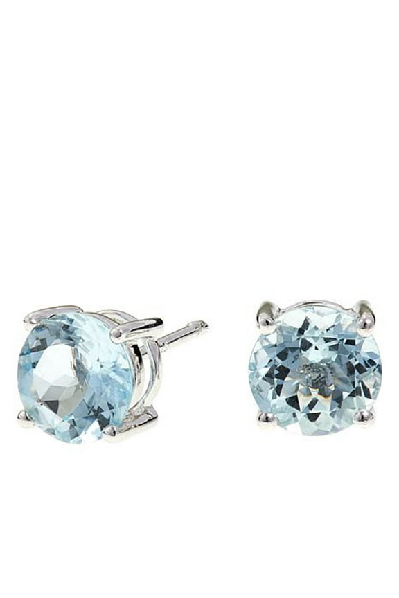 Paris Jewelry 10k White Gold Aquamarine 1 Carat Round Stud Earrings Pack of 2 Plated Women