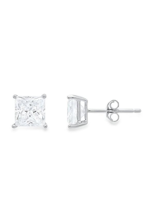 Paris Jewelry 10k White Gold Created White Sapphire 1/2Ct Princess Cut Stud Earrings Plated
