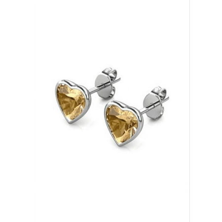 Paris Jewelry 10k White Gold Plated 1/2 Carat Heart Created Champagne Stud Earrings Women