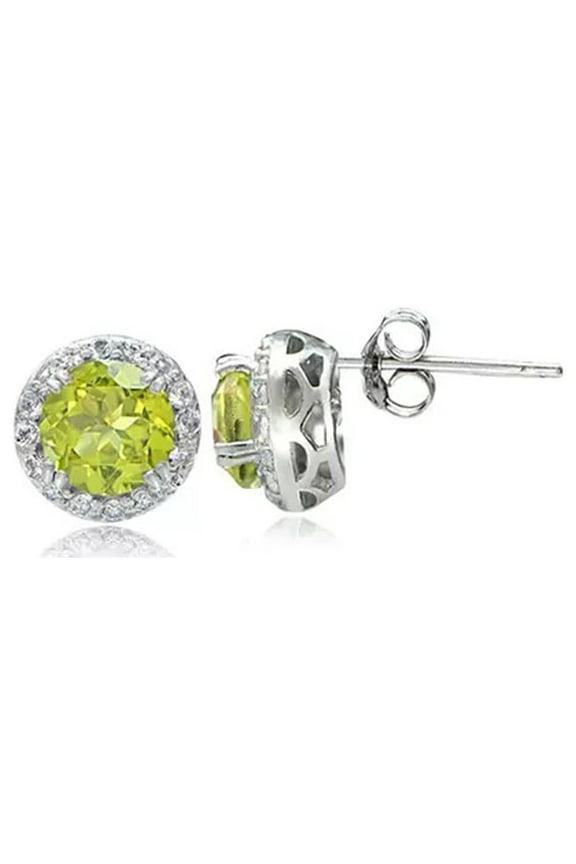 10k White Gold Plated 2 Ct Round Created Peridot Halo Stud Earrings