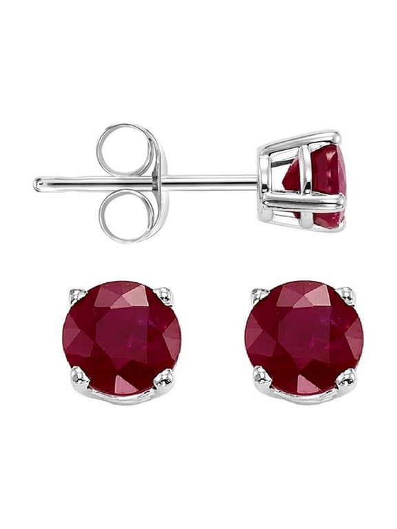 Paris Jewelry 10k White Gold Plated 2 Ct Round Created Ruby Stud Earrings Plated
