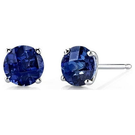 Paris Jewelry 10k White Gold Plated 3 Carat Round Created Blue Sapphire Stud Earrings Women