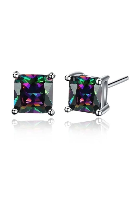 18k White Gold 3 Carat Square Created Mystic Topaz Stud Earrings Jewelry plated