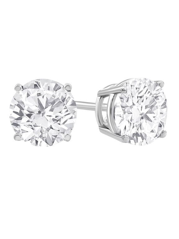 10k White Gold Round Cubic Zirconia Stud Earrings Women Plated by Paris Jewelry