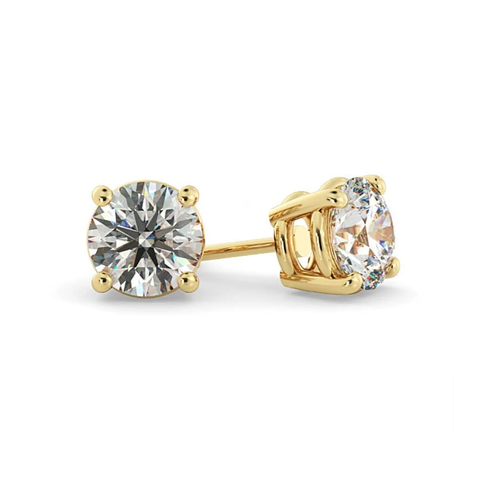 Paris Jewelry 10k Yellow Gold 0.25 Carat 4 Prong Push Back Women Round Created Diamond Stud Earrings