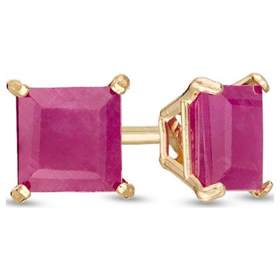 Paris Jewelry 10k Yellow Gold 1/2 Ct Princes Cut Created Ruby Stud Earrings Plated