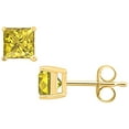thumbnail image 1 of Paris Jewelry 10k Yellow Gold 1/2 Ct Princess Cut Created Yellow Sapphire Stud Earrings Plated, 1 of 1