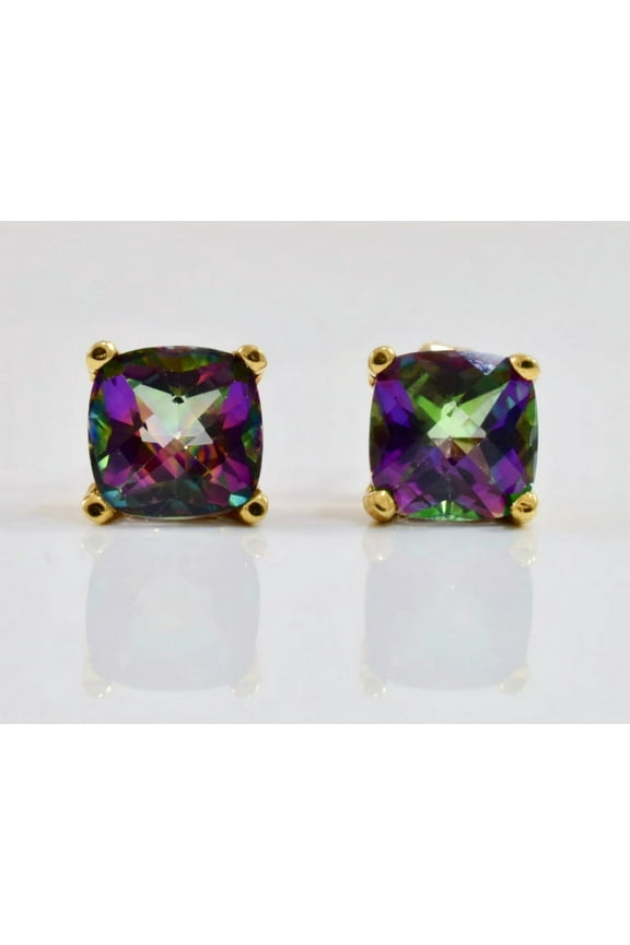 10k Yellow Gold 1/2 Ct Square Created Mystic Topaz Stud Earrings Plated