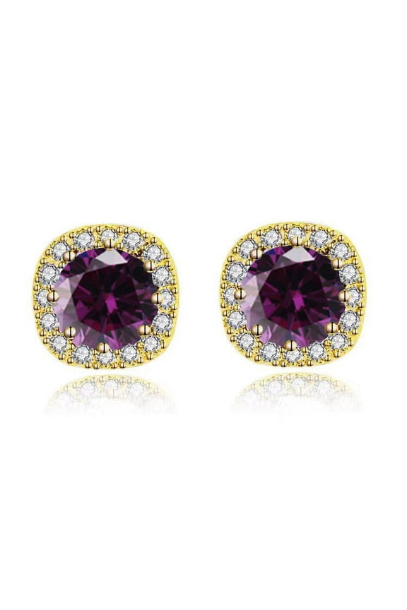 10k Yellow Gold 1/2Ct Round Created Amethyst Halo Stud Earrings Plated