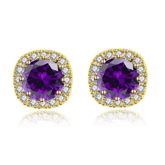 Paris Jewelry 10k Yellow Gold 1Ct Round Created Tanzanite Halo Stud Earrings Plated