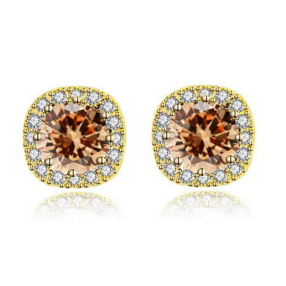 Paris Jewelry 10k Yellow Gold 1Ct Round Created Tourmaline Halo Stud Earrings Plated