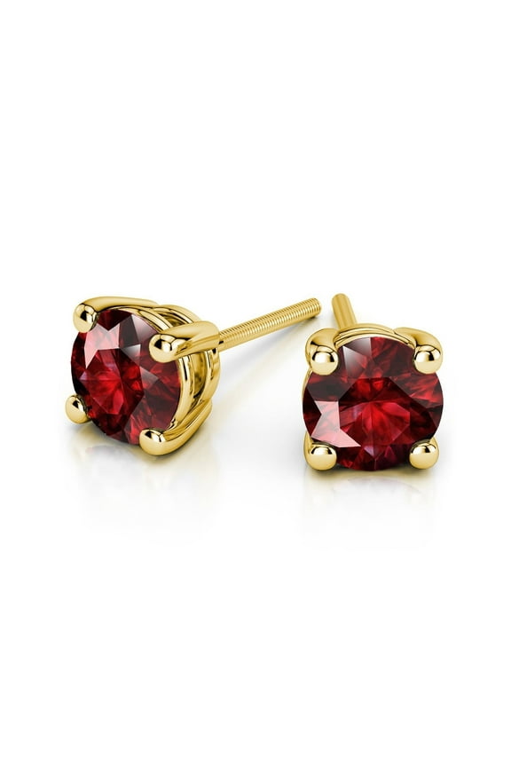 10k Yellow Gold 3 Ct Round Created Ruby Stud Earrings plated