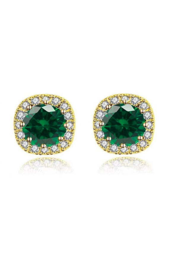 10k Yellow Gold 3Ct Round Created Emerald Halo Stud Earrings Plated