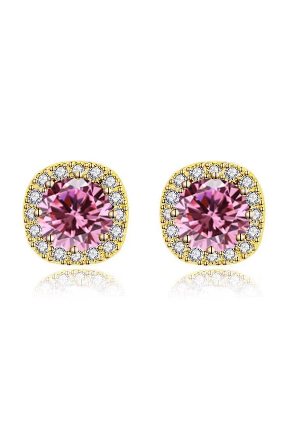 10k Yellow Gold 3Ct Round Created Pink Sapphire Halo Stud Earrings Plated