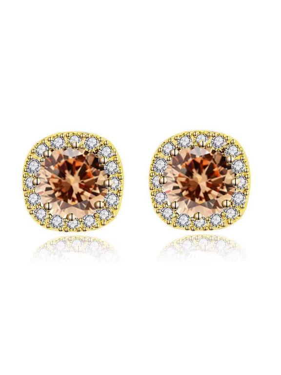 10k Yellow Gold 3Ct Round Created Tourmaline Halo Stud Earrings Plated