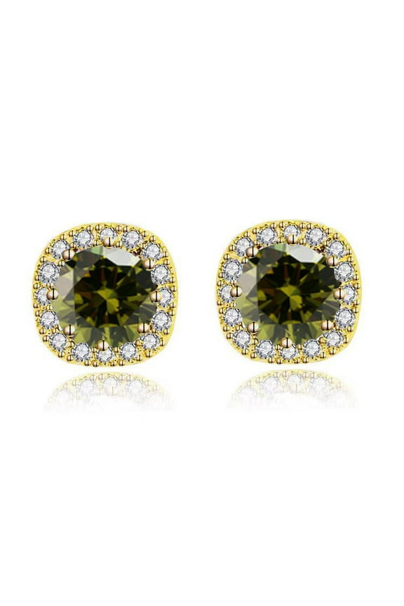 10k Yellow Gold 4 Carat Round Created Peridot Halo Stud Earrings Plated Women