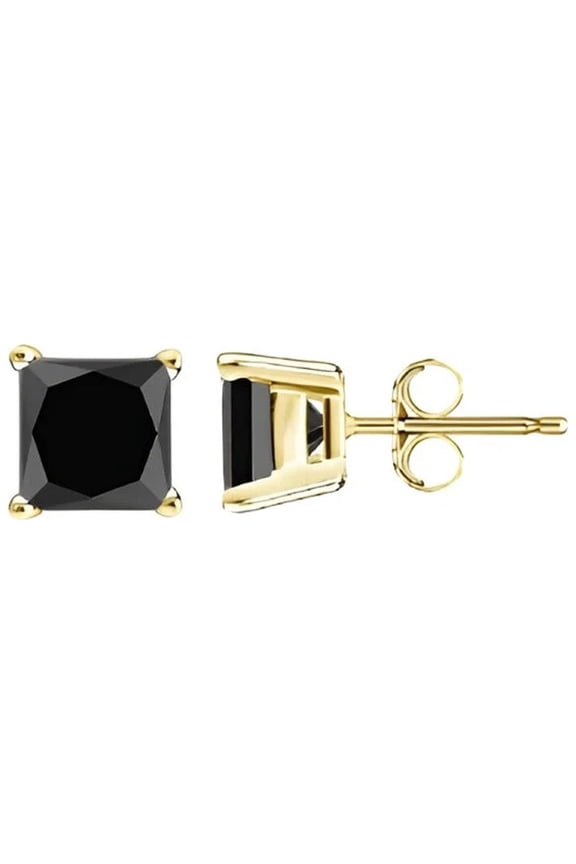 Paris Jewelry 10k Yellow Gold Created Black Sapphire 1 Carat Square Cut Stud Earrings Plated