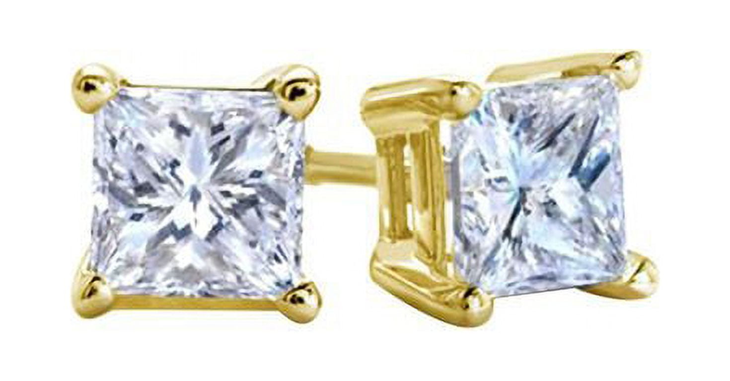 PJ JEWELRY Paris Jewelry 10k Yellow Gold Created White Sapphire 1/2 Carat Square Cut Stud Earrings Plated