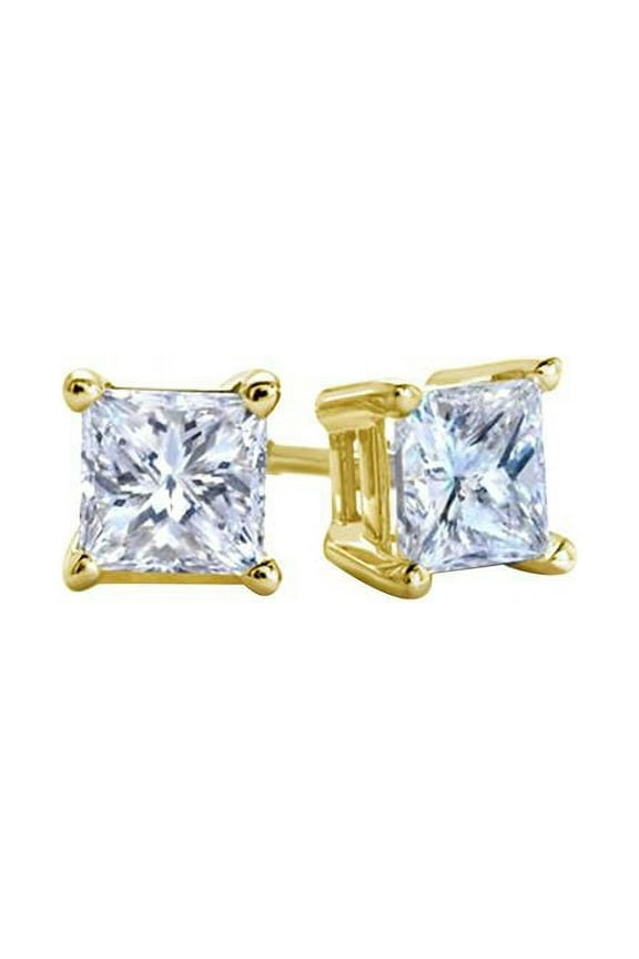 Paris Jewelry 10k Yellow Gold Created White Sapphire 1/2 Carat Square Cut Stud Earrings Plated