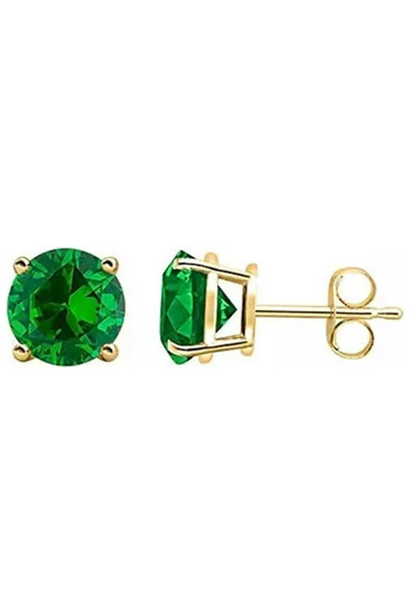18k Yellow Gold 0.5 Ct Round Created Emerald Stud Earrings Gift For Women plated