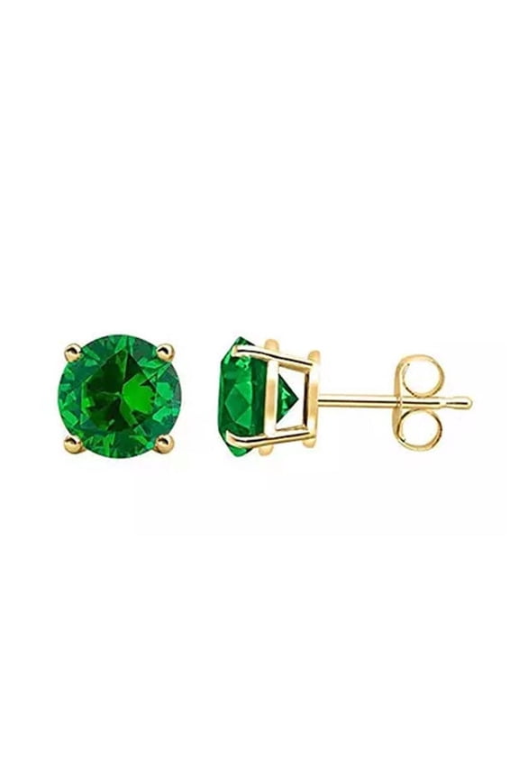 10k Yellow Gold Plated 2 Ct Round Created Emerald Stud Earrings