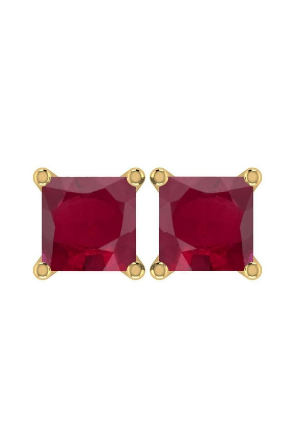10k Yellow Gold Plated 4 Ct Square Created Ruby Stud Earrings