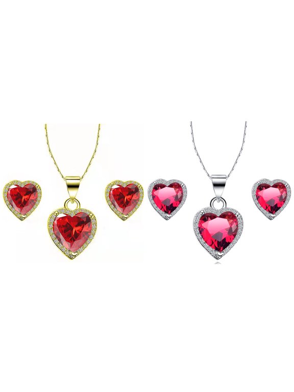 10k Yellow and White Gold 1Ct Ruby Full Necklace Set 18 inch Plated
