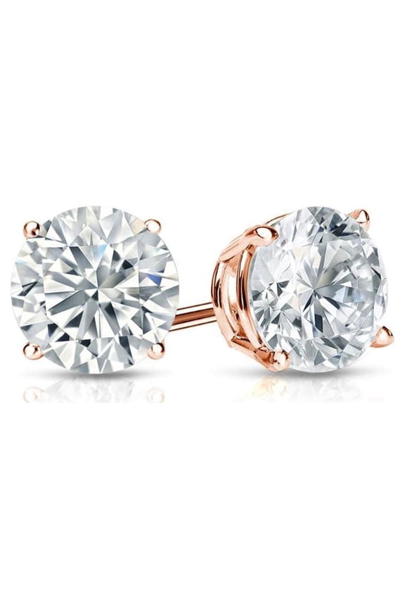 14K Rose Gold 1 Ct Round Solitaire Created Diamond Stud Earrings Plated by Paris Jewelry