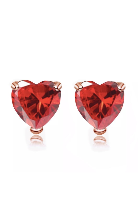 14K Rose Gold Heart-Shaped Created Ruby Stud Earrings, 4MM Plated by Paris Jewelry