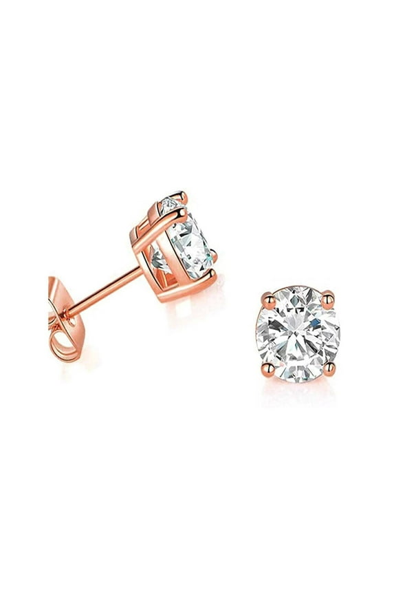 14K Rose Gold Created White Diamond Round Plated 1/2Ct Stud Earrings